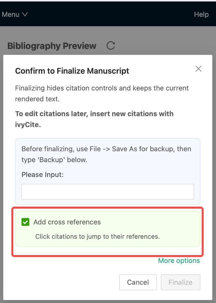 Enable Add cross references when finalizing