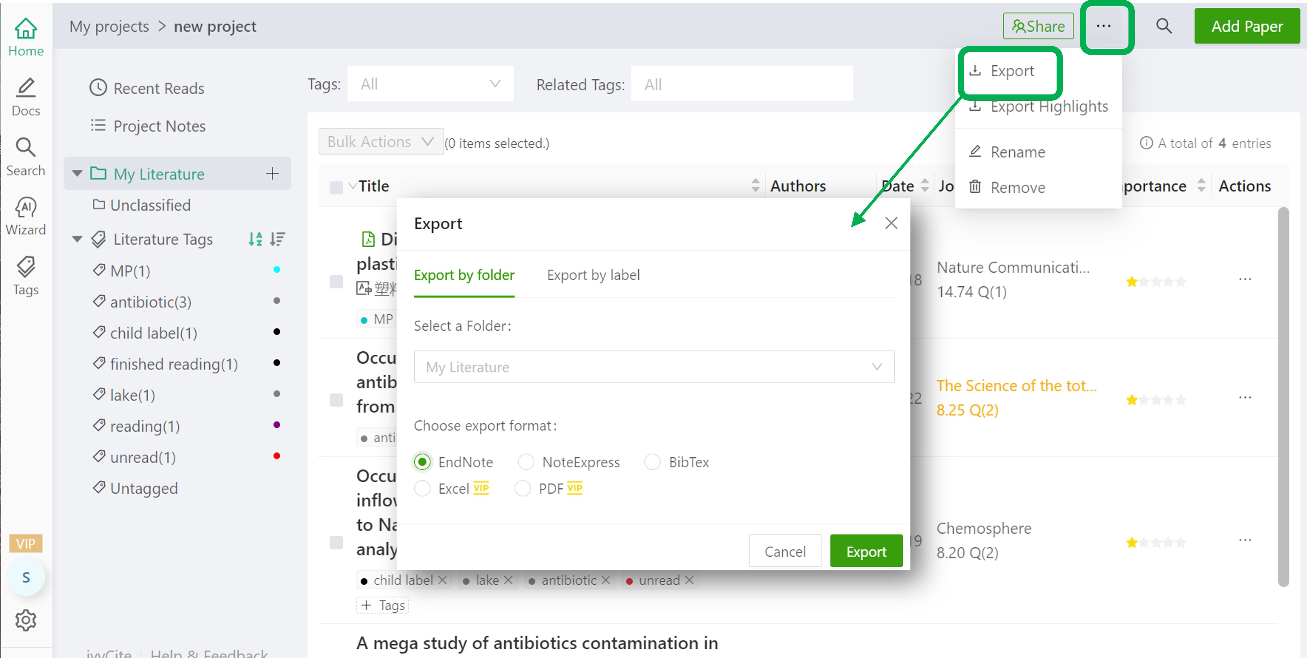 literature export