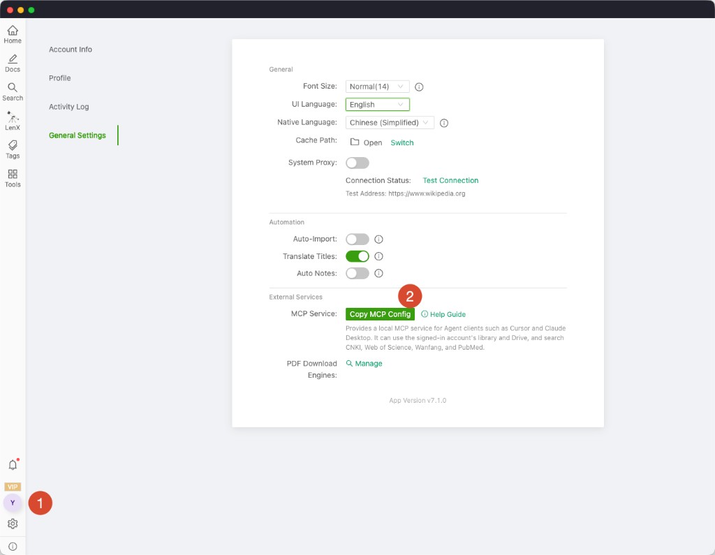 Copy MCP Config in General Settings